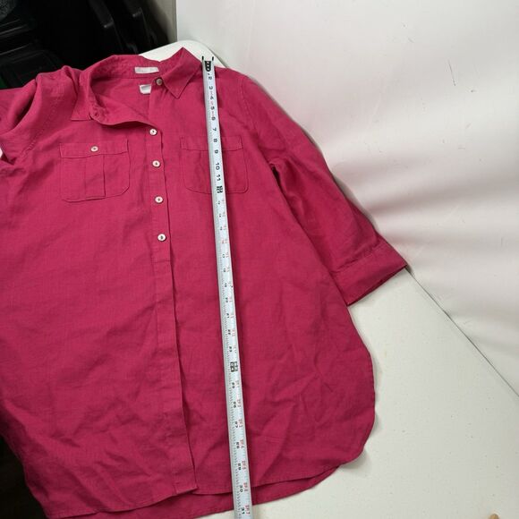 Chicos No-iron Linen Button down Tunic 3/4 Sleeve Sz 1 US 8 Coastal Lagenlook - Picture 7 of 11